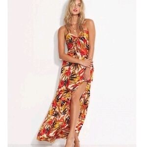 Billabong Floral High Low Dress in Red and Yellow
